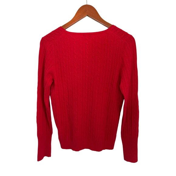 J.Crew Red Cable Knit V-Neck Sweater M Wool Cashmere Blend Long Sleeve - Picture 6 of 7